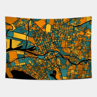 Melbourne Map Pattern in Orange & Teal Tapestry