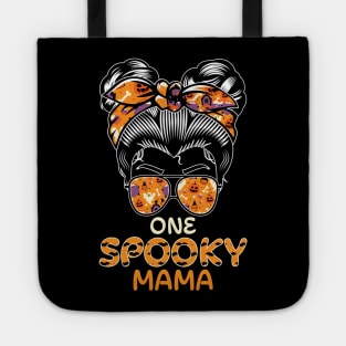 One Spooky Mama Messy Bun halloween Tote