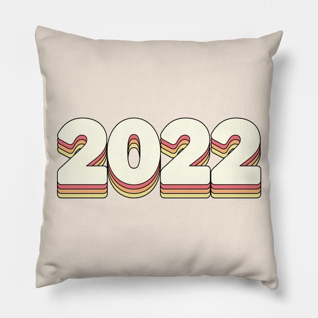 Year 2022 Happy New Year Retro Vintage Yellow Red Orange Pillow by RetroDesign