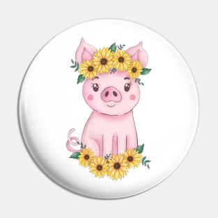 Cute Sunflower Pig Pin