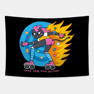 RAD Girl Cat on Rollerskates, Retro Style Tapestry