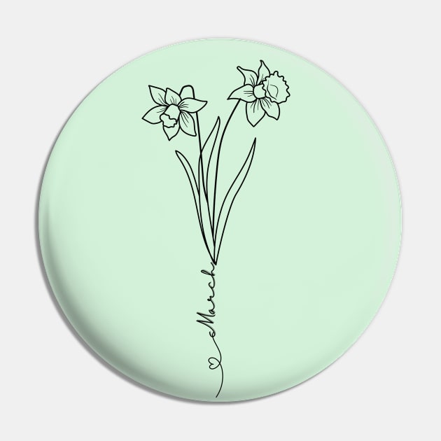 Minimalist  Line Art Drawing Daffodil March Birth Flower Pin by Tina