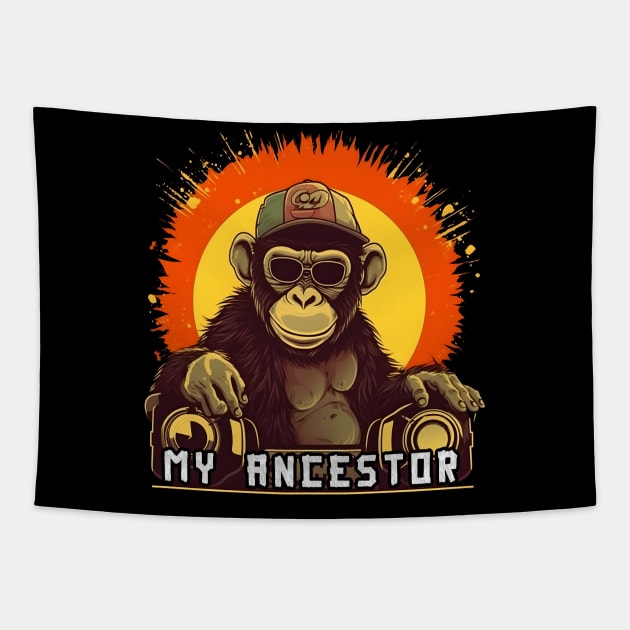 My Ancestor Monkey Cool DJ Ape Tapestry by MLArtifex