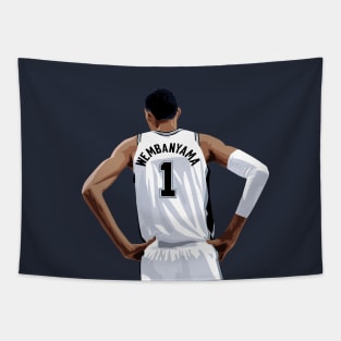 Victor Wembanyama Vector Back White Above Waist Qiangy Tapestry