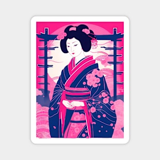 Japanese geisha girl, pink neon colors retro print Magnet