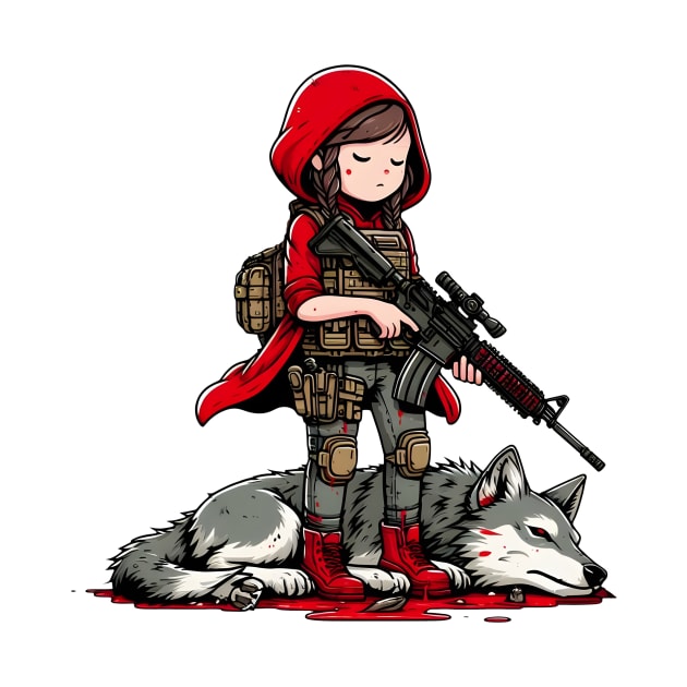 Tactical Little Red Riding Hood Adventure Tee: Where Fairytales Meet Bold Style by Rawlifegraphic