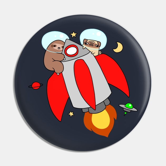 Rocket Ship Sloth and Pug Pin by saradaboru