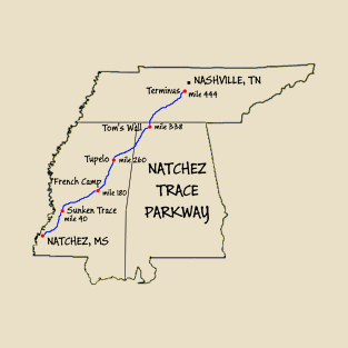 Route Map Design, The Natchez Trace Parkway T-Shirt