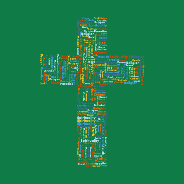 Colour cross word cloud Jesus God truth spirituality Christian design