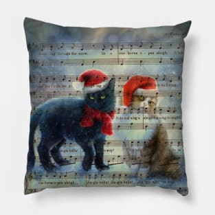 Jingle Bells Christmas Kitties Pillow