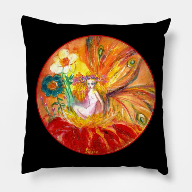 FAIRY OF THE RED FLOWER Pillow by BulganLumini