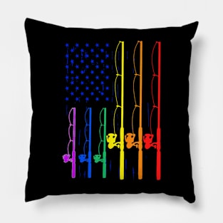 LGBT Pride Spinning Rod Fishing Pole USA Flag Pillow