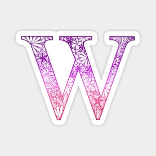 Floral Letter Capital W Pink Magnet