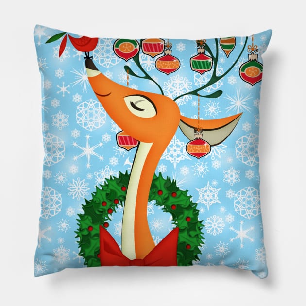 Retro Christmas Deer Pillow by richhwalsh