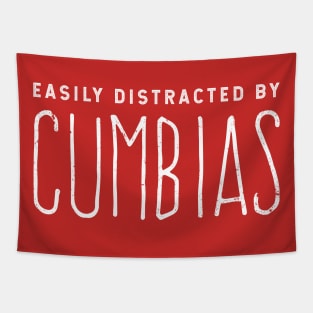 Easily Distracted By Cumbias - white design Tapestry