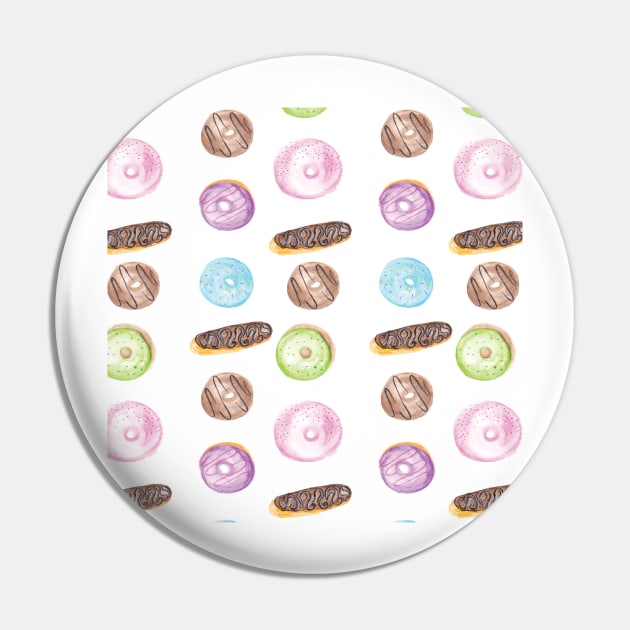 Hand Watercolored Donuts and Eclairs Pin by Dreambigdigitaldesigns