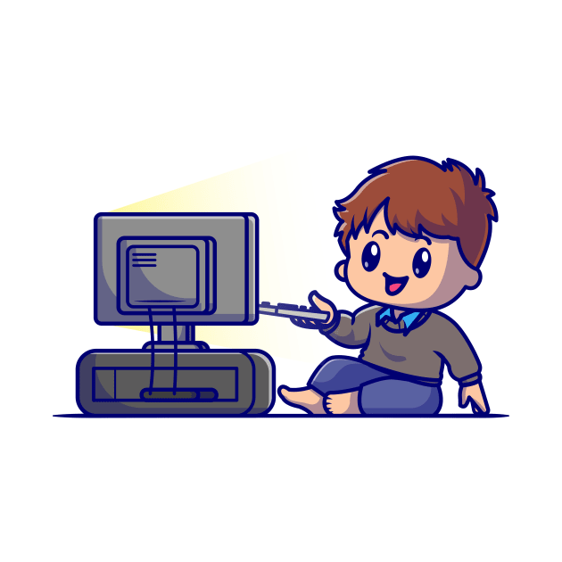 Cute Boy Watching Tv Cartoon by Catalyst Labs