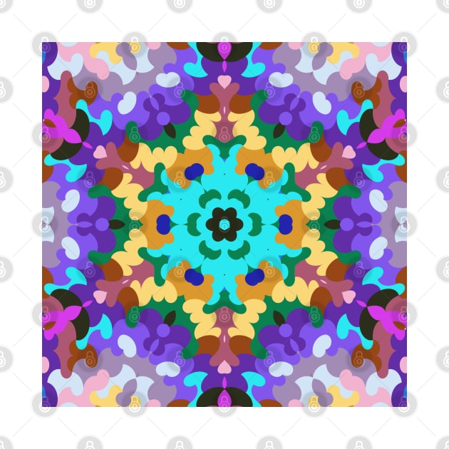 Retro Mandala Blue Purple and Yellow by WormholeOrbital