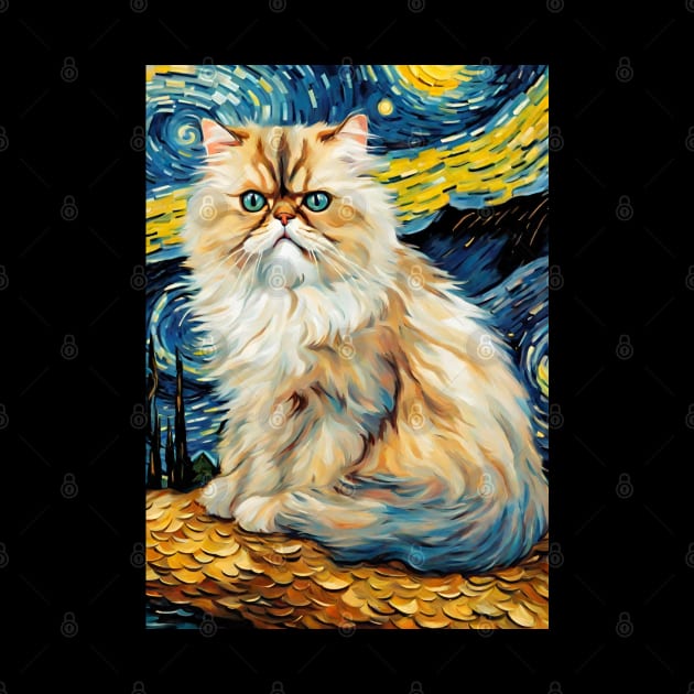 Cute Persian Cat Breed Painting in a Van Gogh Starry Night Art Style by Art-Jiyuu