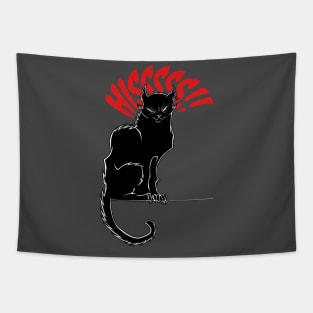 Black Cat Hissing Halloween Angry Cats Illustration Tapestry