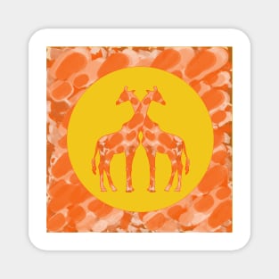 Pair of Giraffes in Orange and Gold. Cute pair of giraffes in hot summer shades of orange and gold Magnet