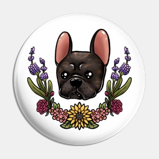 Brindle  frenchie with flowers Pin