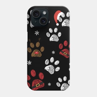 Paw prints with santa claus, deer and red hat Phone Case