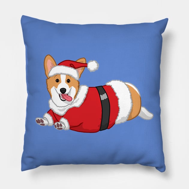 Cute Tan Corgi in Santa Christmas Costume Pillow by csforest