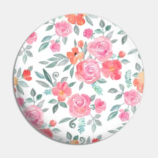 Amelia Floral in Pink and Peach Watercolor Pin