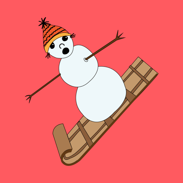 Snowman sledding on toboggan by MegMarchiando