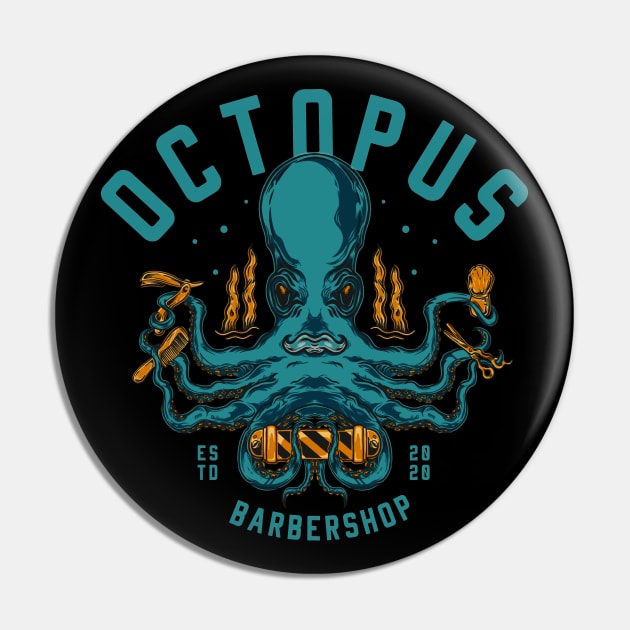 The Octopus Barbershop Illustration Pin by Merchsides