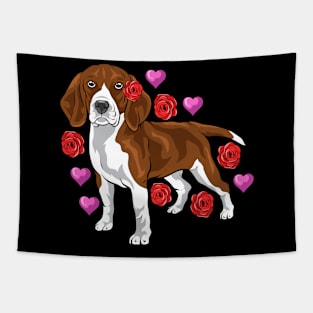 A super cute beagle with flowers and hearts. Tapestry