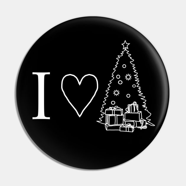 White Line Drawing I Love Christmas Pin by ellenhenryart