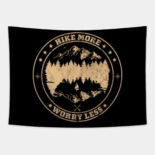 Hike More Worry Less - Retro Vintage Mountain Hiking Camping Tapestry