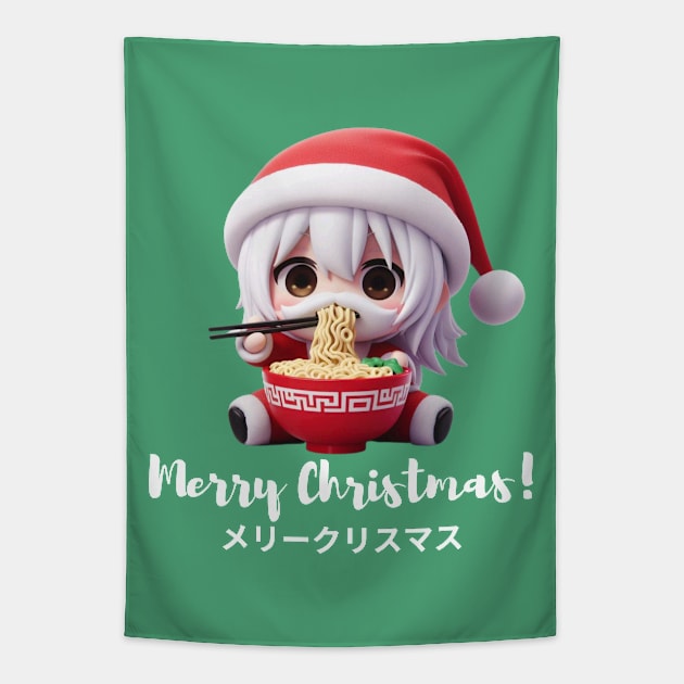 Chibi Kawaii Santa Claus Eating Ramen Noodles Tapestry by Etopix