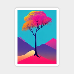 Lonely Tree Under A Blue Night Sky Vibrant Colored Whimsical Minimalist - Abstract Bright Colorful Nature Poster Art of a Leafless Tree Magnet