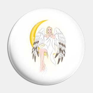 Crescent Moon Angel Pin