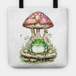 Watercolor Cottagecore Mushroom frog Tote