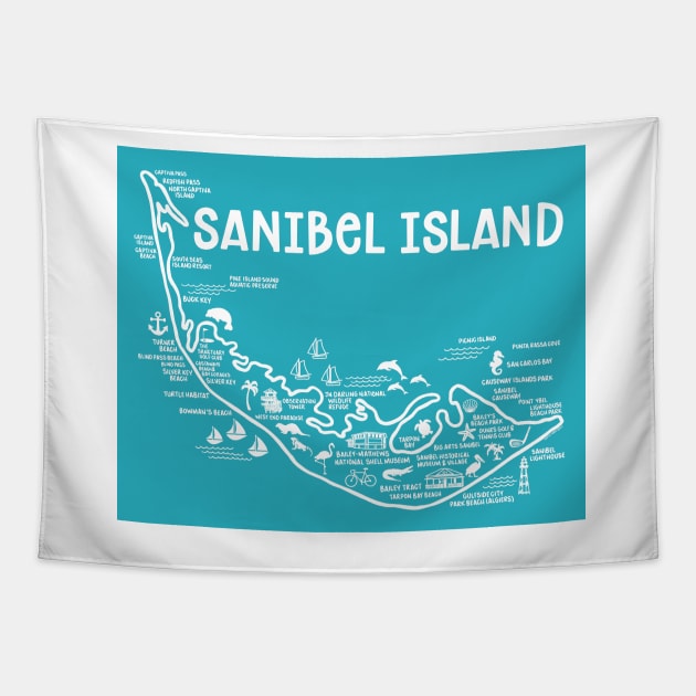 Sanibel Island Map Tapestry by fiberandgloss