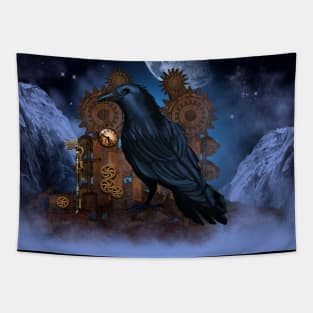 Steampunk cute crow with clock and gears Tapestry