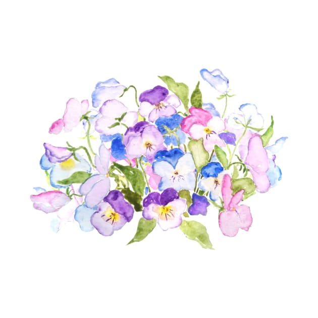 colorful pansies arrangement watercolor by colorandcolor