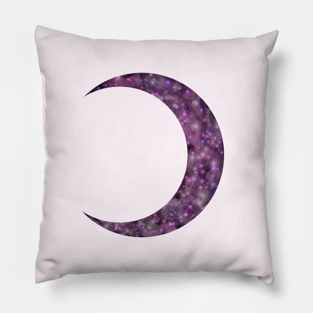 Galaxy Crescent Moon - Crescent Moon Facing Left - Galaxy Waxing Crescent Pillow by Tilila