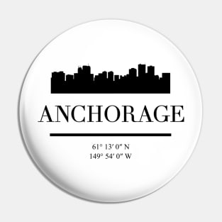 ANCHORAGE ALASKA BLACK SILHOUETTE SKYLINE ART Pin