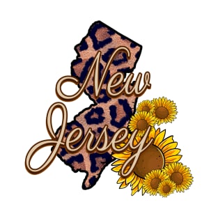 New Jersey State Leopard Print Sunflower Pride T-Shirt