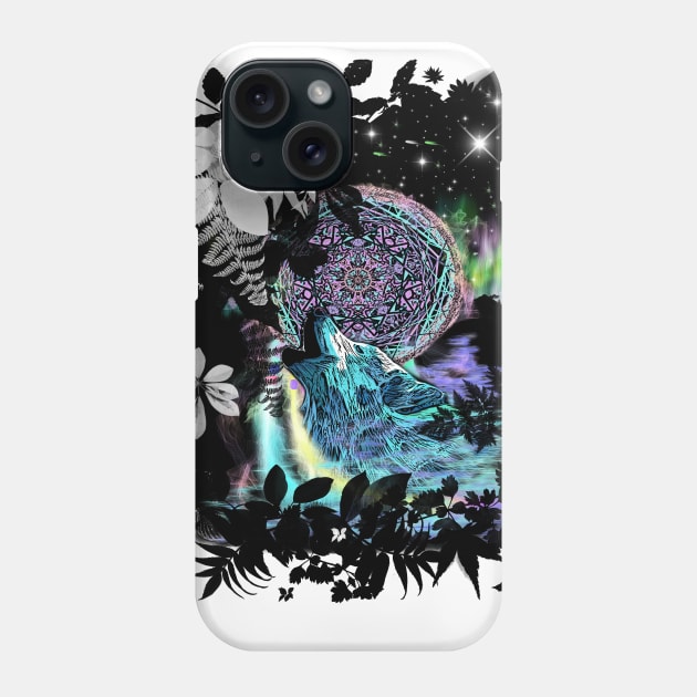 Colorful Rainbow Wolf Tshirt animal head print design with dream catcher Phone Case by starchildsdesigns