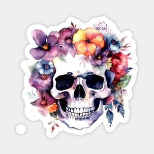 Watercolor Day of the Dead Skull Flowers Magnet
