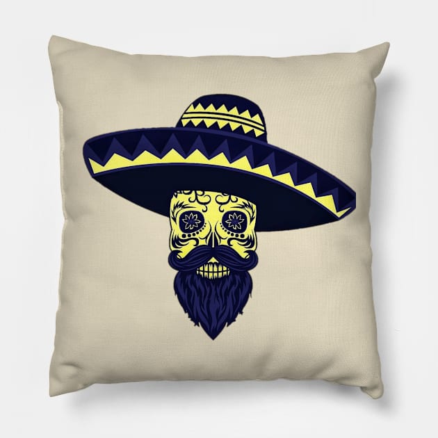 Sugar skull with beard Pillow by TheSkullArmy