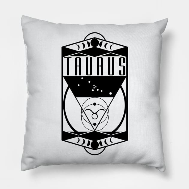 Taurus Constellation Moon Phases Zodiac Astrology Art Deco Style Pillow by graphicbombdesigns