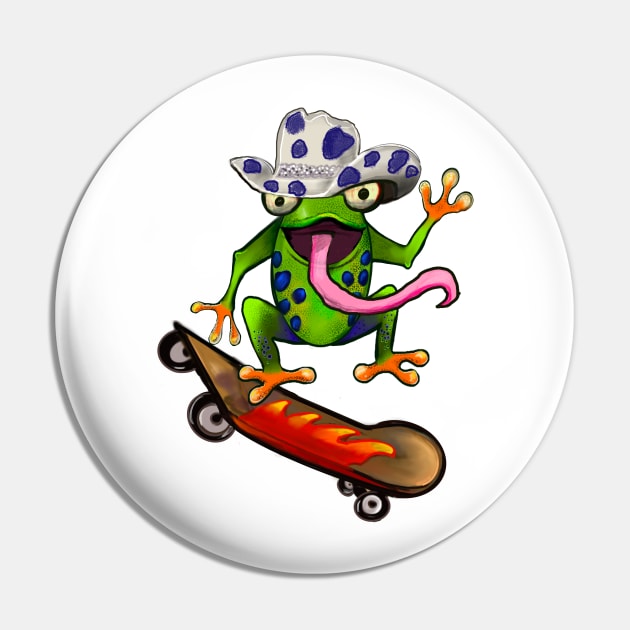 Frog Kawaii Froggy Skateboarding Cute Frog in blue Texas cowboy hat Funny toad toads amphibian tadpole Green Red eyed tree frogs rain forest Lizard dragon zoology gift frog Pin by Artonmytee