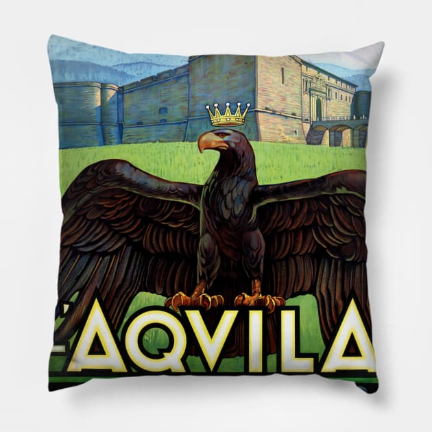 Vintage Travel Poster Italy lAquila Pillow by vintagetreasure